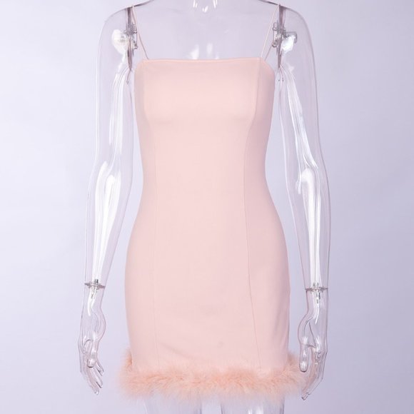 Spaghetti Strap Club Fur Classy Women Party Dress - Picture 4 of 9